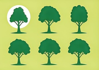 Fototapeta premium Colorful abstract tree silhouettes on a bright green background.