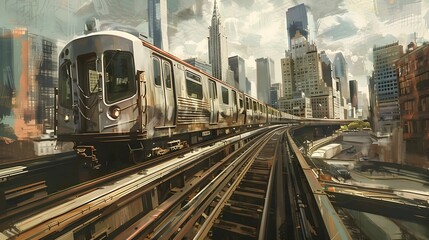 Fototapeta premium Train by the City Wallpaper. Background