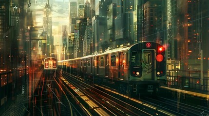 Naklejka premium Train by the City Wallpaper. Background