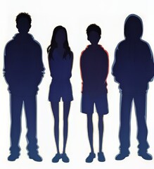 Obraz premium Silhouettes of four young individuals conveying a sense of anonymity and intrigue.
