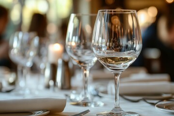 Close-up of a wine glass on a table with a blurred background.