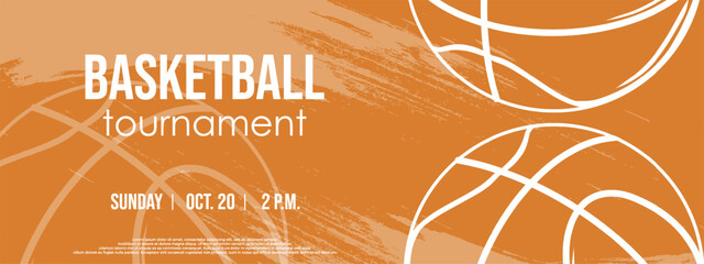 Basketball sport invitation flyer on basketball tournament. vintage grunge card with balls. Creative background for competition announcement. vector championship ticket.