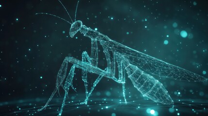 Abstract Praying Mantis in Blue and Green