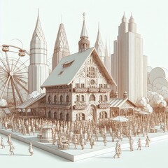 Obraz premium minimal modern and avant garde Oktoberfest starts Germany sketches on a white background, 16:9. 3D Rendering.