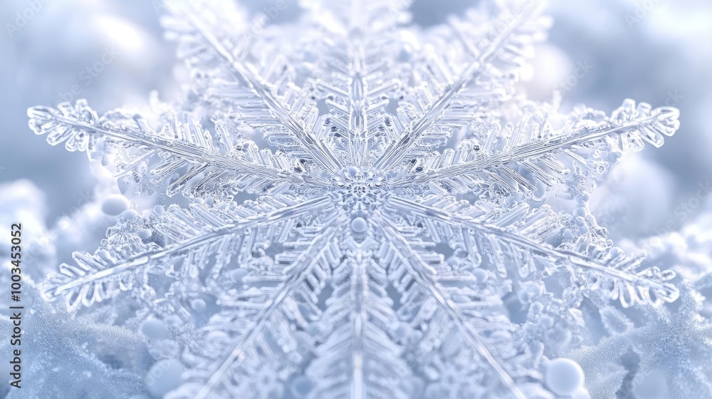 Poster a detailed close-up of a snowflake showcasing its intricate crystalline structure and unique design 