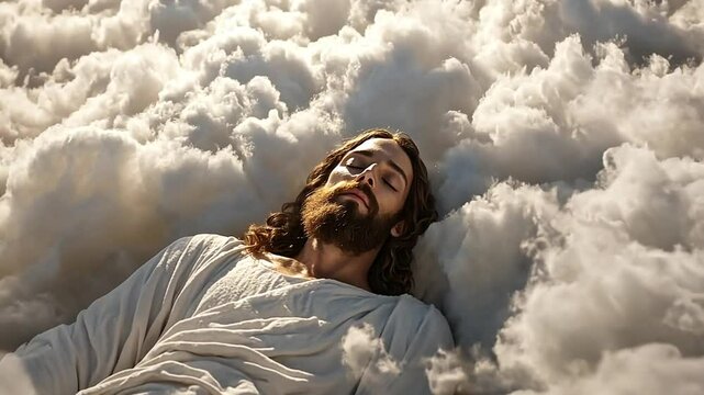 Serene Figure Resting Among Clouds in a Heavenly Landscape Generative AI