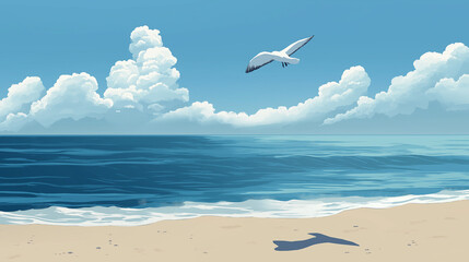 Fototapeta premium Seagull flying over a tropical beach on a sunny day