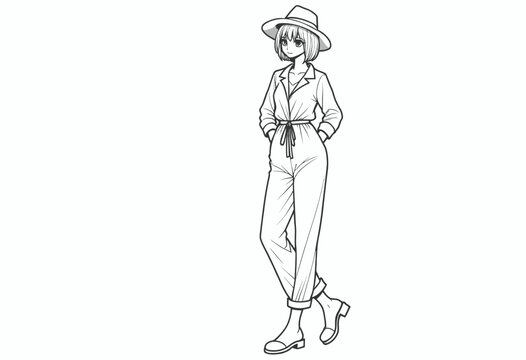 anime girl in jumpsuit and hat clip art preview