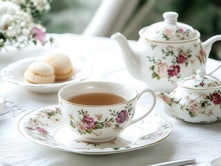 Fototapeta premium A classic English tea set with floral patterns
