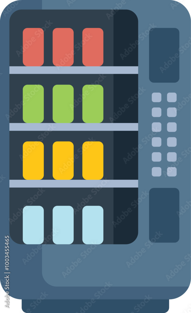 Poster vending machine offering a variety of colorful drinks and snacks, tempting customers with its conven