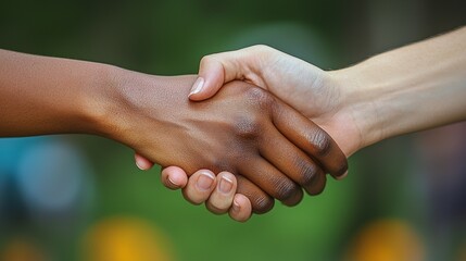A close-up of two hands shaking, symbolizing unity and cooperation.