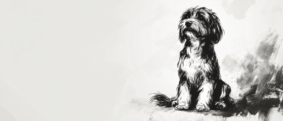 Tibetan Terrier Dog Sitting Peacefully Painted In Serene Landscape