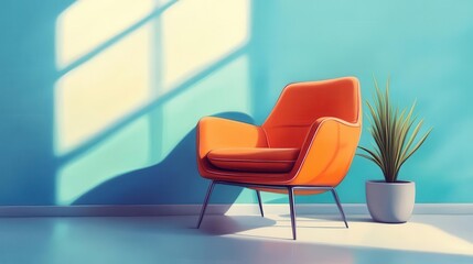 Sleek armchair flat design side view glamorous interior cartoon drawing colored pastel