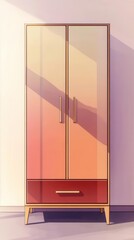Lacquered wardrobe, flat design, front view, elegant interiors theme, cartoon drawing, Triadic Color Scheme