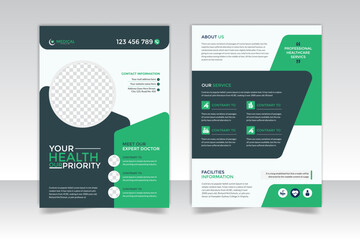 Business healthcare flyer design template with 2 page brochure cover