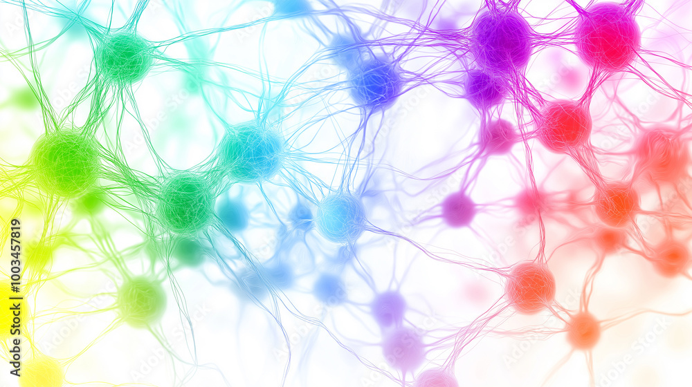 Poster colorful network of neurons firing in the brain