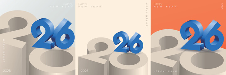 Creative concept of 2026 3D number for new year celebration square template. Set of 2026 new year celebration with cool modern colour