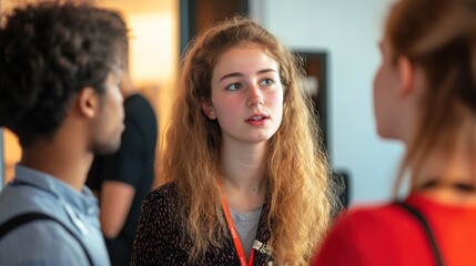 Obraz premium Engaging Conversation Among Young Adults in Modern Setting