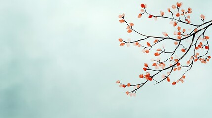Delicate Branch with Colorful Leaves Against Soft Background