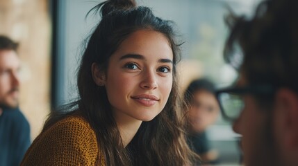 Young Woman Smiling in a Social Setting