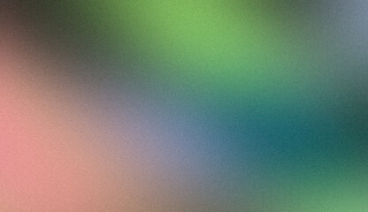 Abstract soft bright color gradient grainy backdrop design background. Smooth green pink blue noisy gradient vintage light leaks grainy web banner, poster and website header.