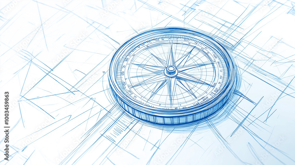 Aufkleber compass pointing north west showing the way forward on architect plans