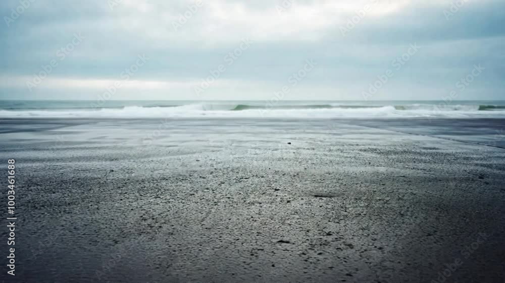 Poster calm overcast beach with gentle waves lapping at the shore generative ai