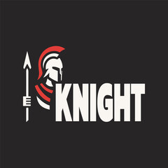 knight logo design vector template. Spartan helmet with arrow symbol.