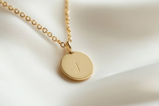 A custom necklace with engraved initials, isolated on white, highlighting the personal touch