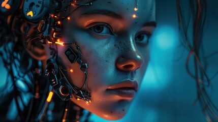 Futuristic female cyborg robot with Artificial Intelligence Concept. AI generated image