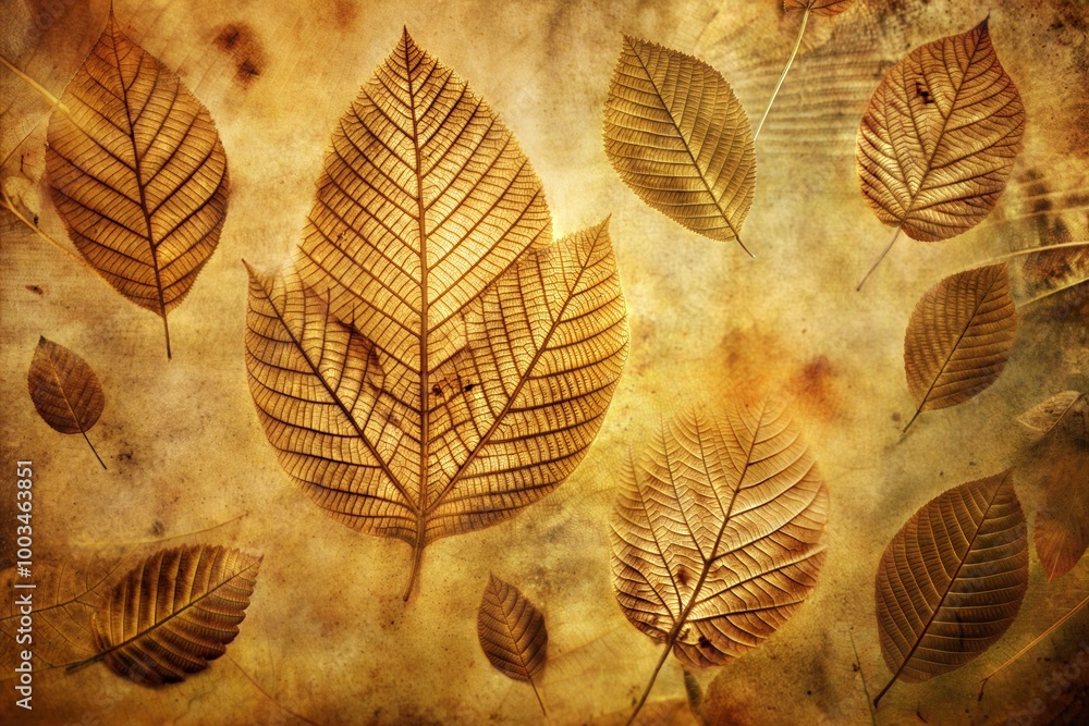 Wall mural Golden autumn leaves on vintage textured background