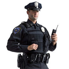 Police Officer in Uniform Holding Radio