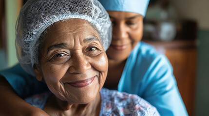 Happy senior woman with healthcare worker