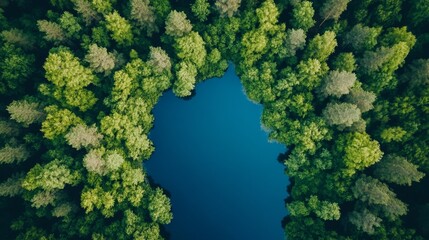 Aerial View of Blue Lake and Green Forests in Finland, Summer Day