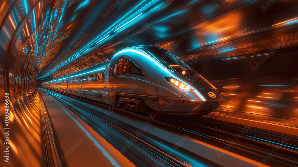 Aufkleber modern high speed train speeding in a tunnel with motion blur effect