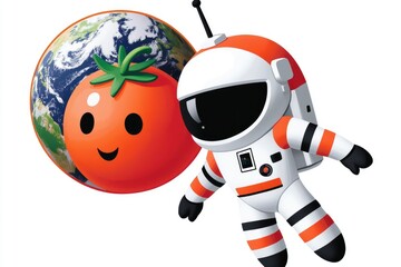Obraz premium Astronaut with Tomato and Earth Illustration