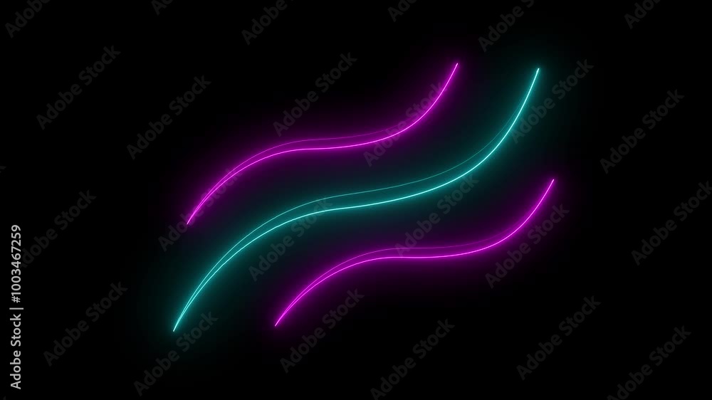 Poster bright neon pink and cyan laser curve line. abstract technology background. seamless loop. 4k neon l