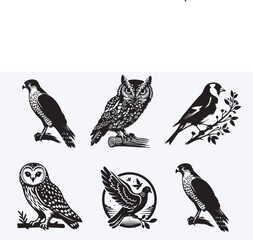Creative 6 Birds silhouette vector style with white background