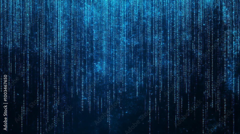 Aufkleber Blue binary code data raining down representing digital information flow