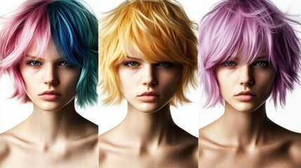 Naklejka premium Bold Hair Colors in a Creative Collage of Women