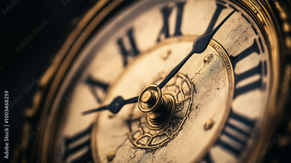 Poster antique clock face showing time passing by