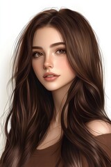Naklejka premium Elegant Woman with Long Silky Hair Portrait