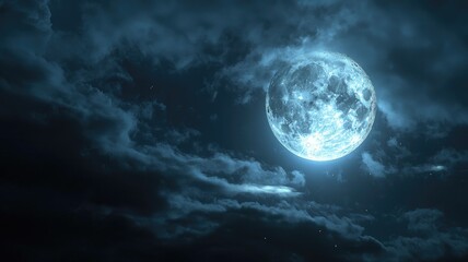 Fototapeta premium Full Moon Shining Through Dark, Cloudy Night Sky