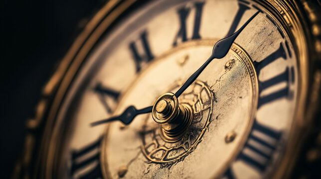 Antique clock face showing time passing by