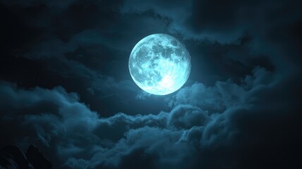 Full Moon Shining Through Dark Clouds