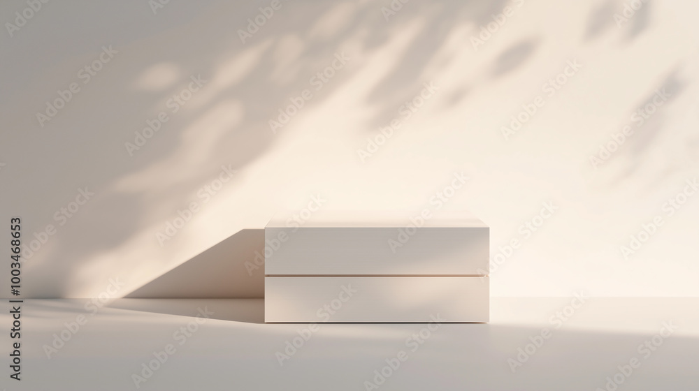 Aufkleber Empty white rectangular product display podium on white background with tree shadow