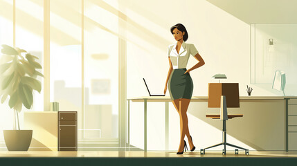 Fototapeta premium Confident businesswoman standing in her office with laptop on desk