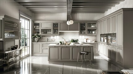 Luxury kitchen interior with marble floor AI generated image