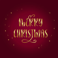 Merry Christmas Calligraphy. Gold Handwritten Phrase. Festive Typographic Design.