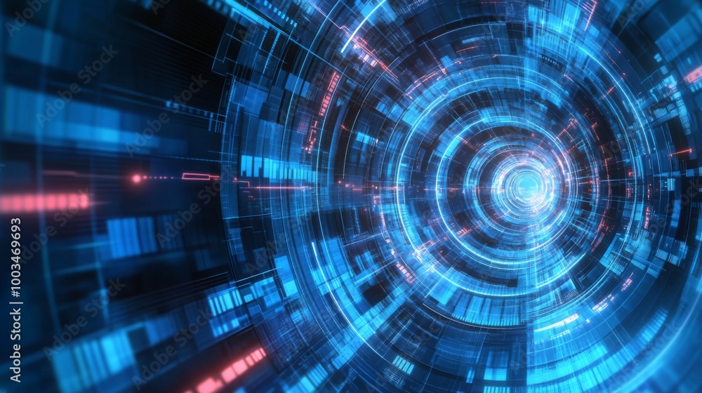 Aufkleber A futuristic digital tunnel with glowing blue and red elements, conveying a sense of speed and technology.